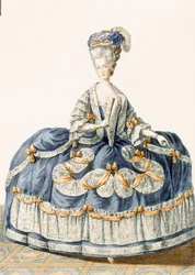 Vestido de baile de la corte real, grabado por Le Roy, placa de 